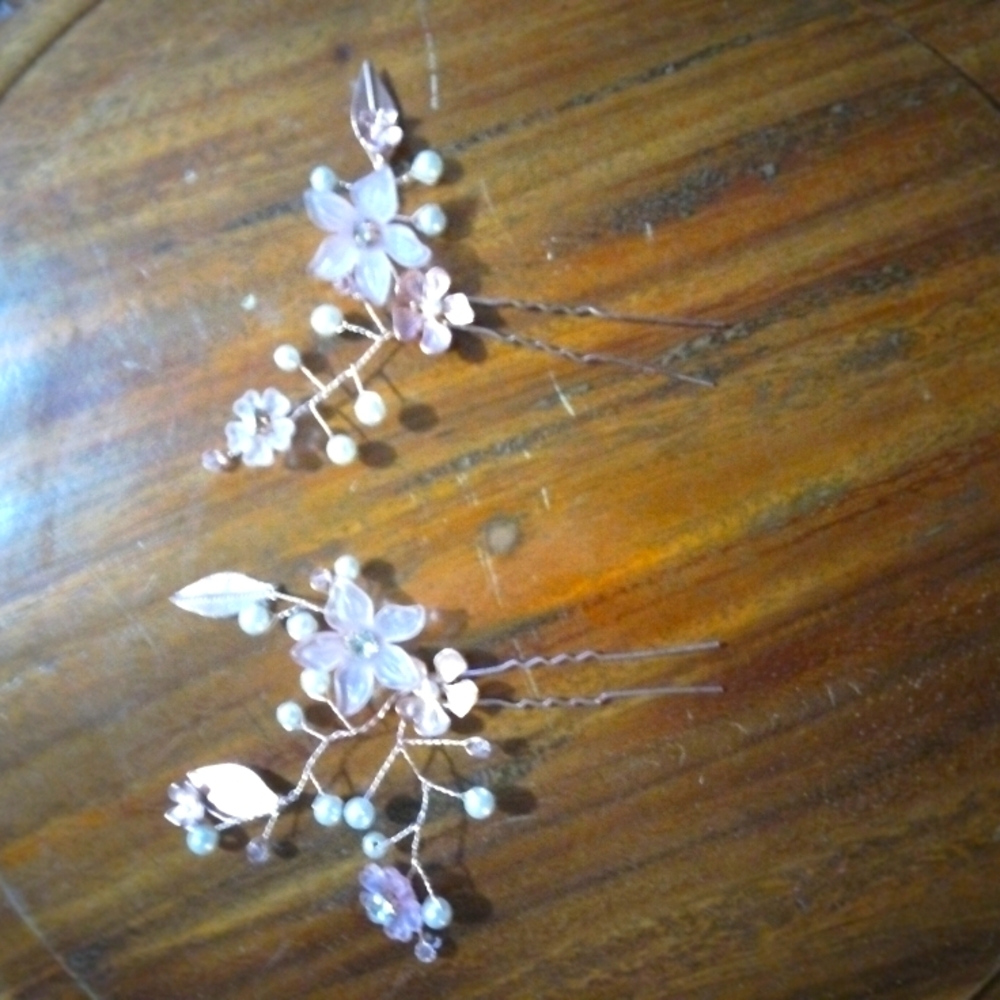 Vintage set of Hand Flowered Goldstone Hairpins
